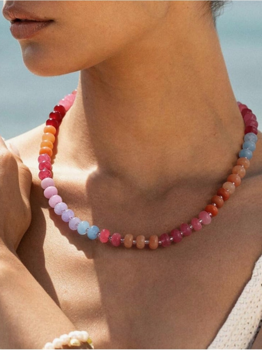 Multicolor Natural Gemstone Beaded Necklace - Vibrant Summer